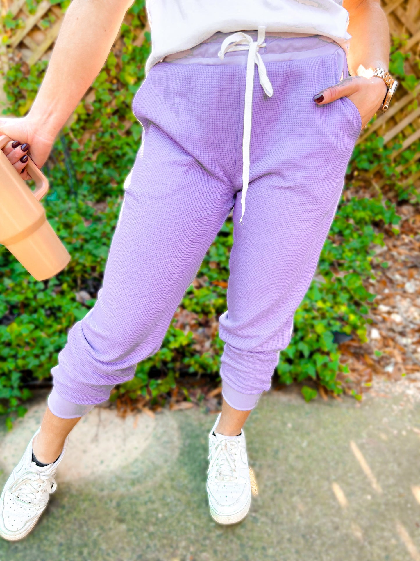 Tommy Two Tone Waffle Front Joggers - Girl Code Couture