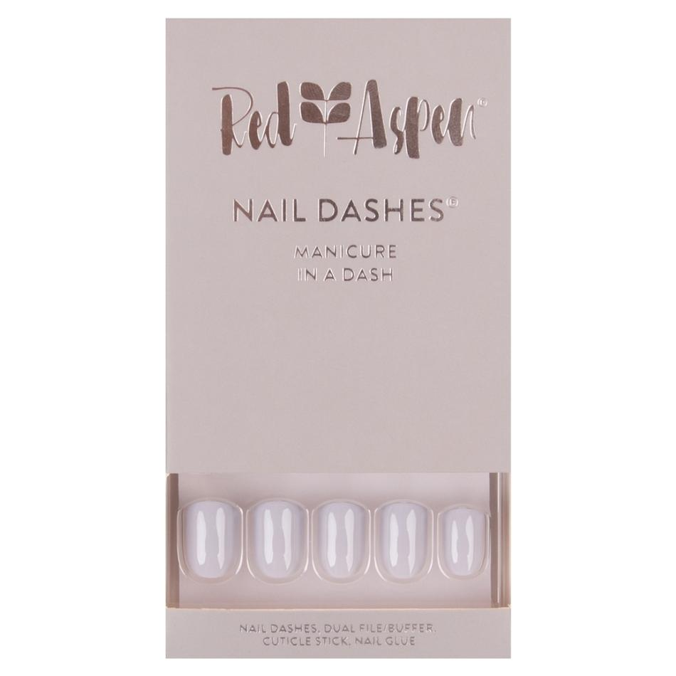 Red Aspen Square Nail Dashes Manicure Nail Art At Home. Opal White nails.