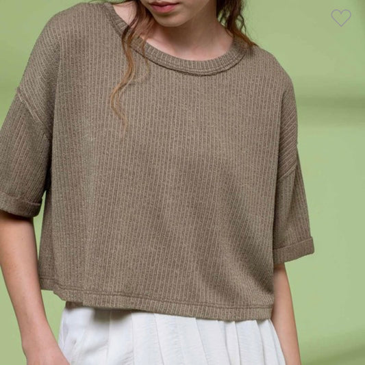 Casually Knit Top- dusty olive