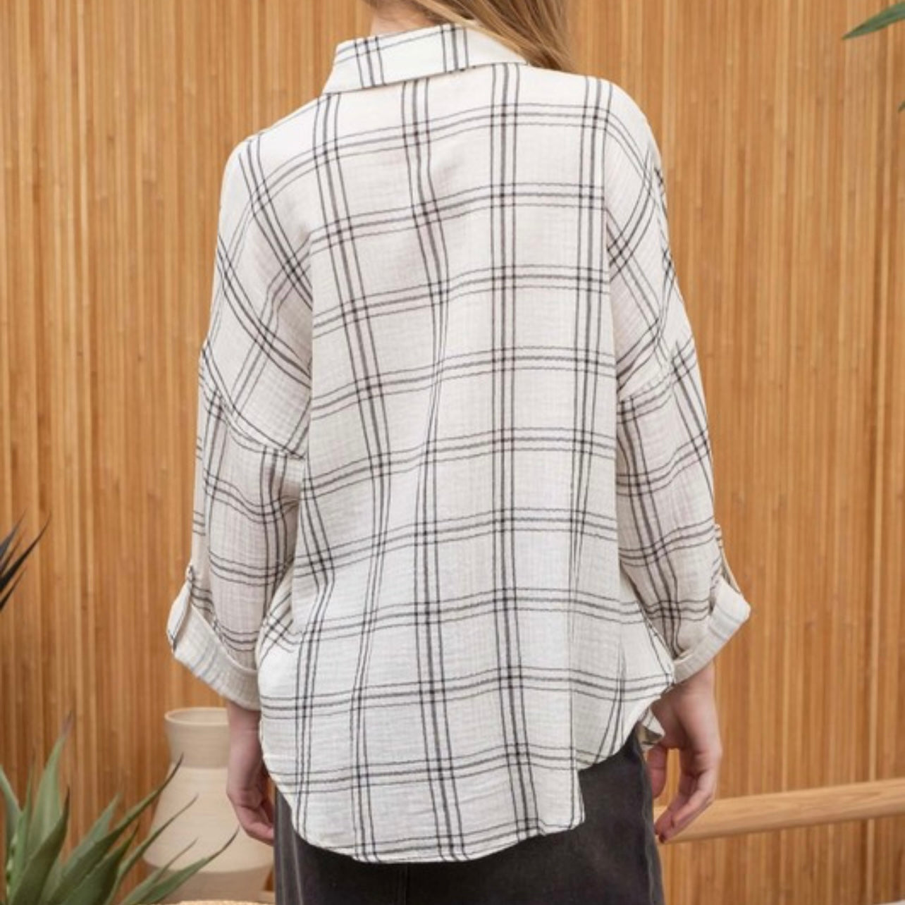 Muslin Plaid Button Top