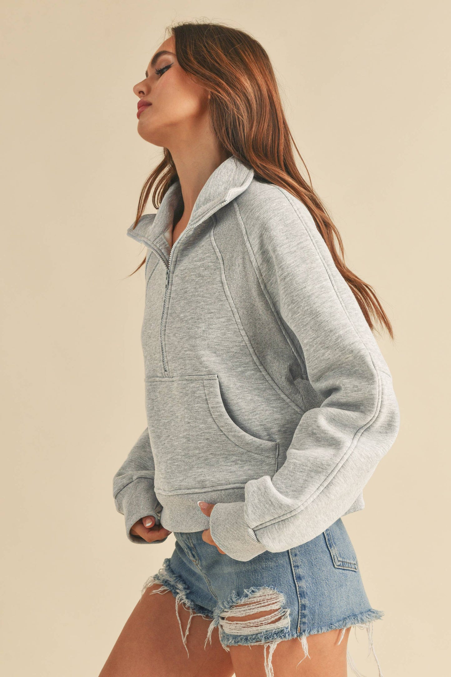 Pale Blue Dove Funnel Neck Half Zip