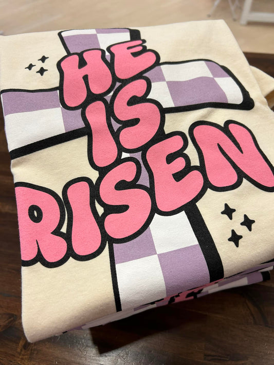 HE IS RISEN CHECKERED CROSS - RTS (S, M)