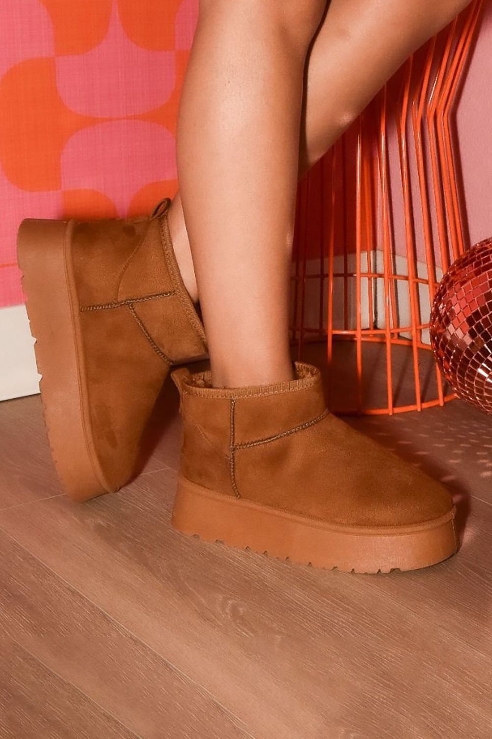 WILD DIVA Suede Round Toe Platform Booties