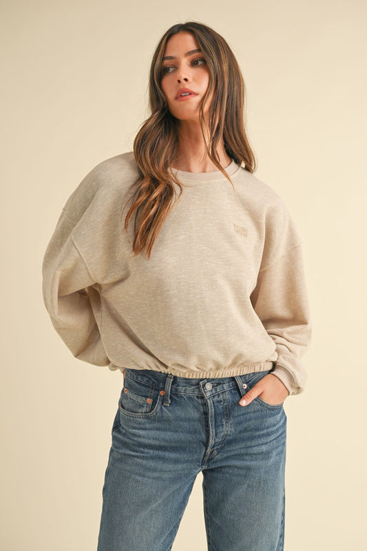 Mable Round Neck Letter Embroidery Crop Sweatshirt