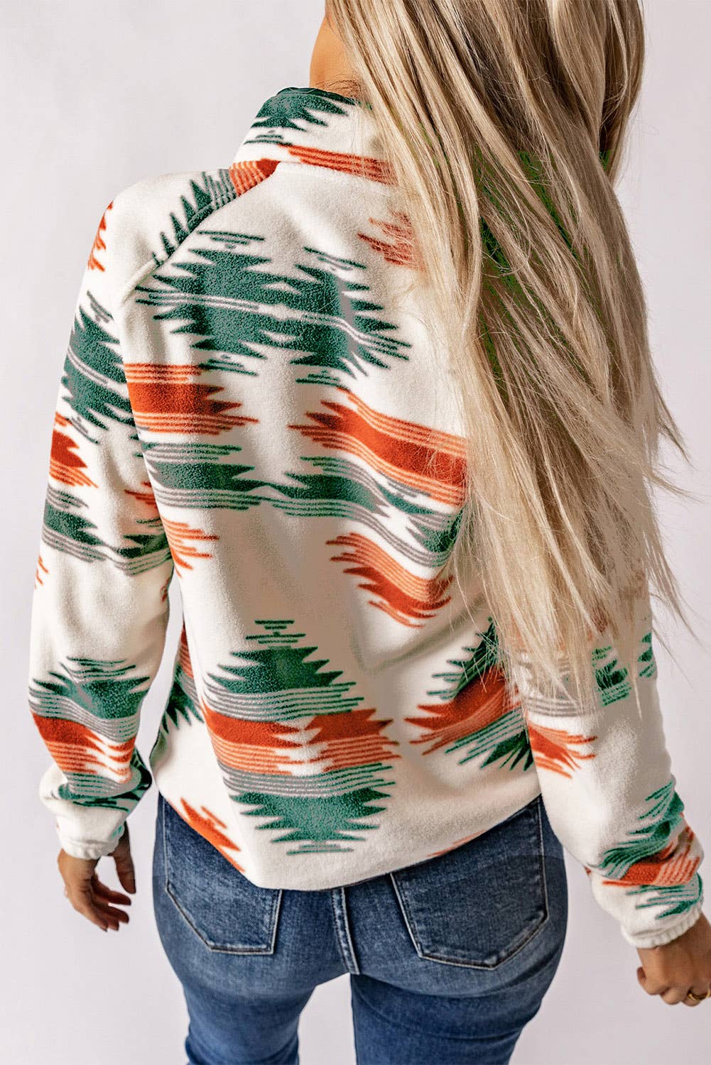 Western Aztec Snap Buttoned Fleece Jacket