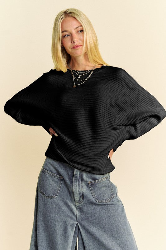 Davi & Dani Round Neck Batwing Sleeve Sweater