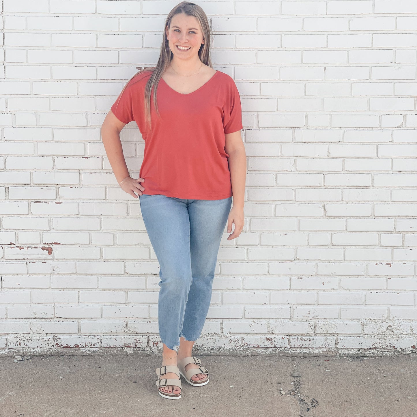 Brick V NECK DOLMAN SHORT SLEEVE TOP