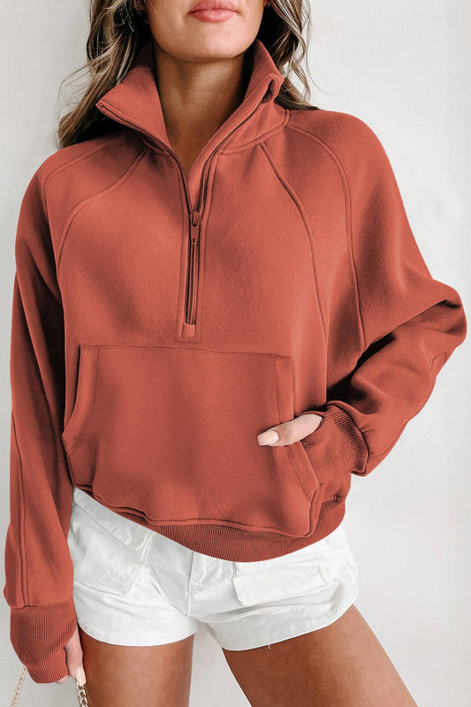 Alexa Ribbed Thumbhole Sweatshirt | S-3XL : Orange