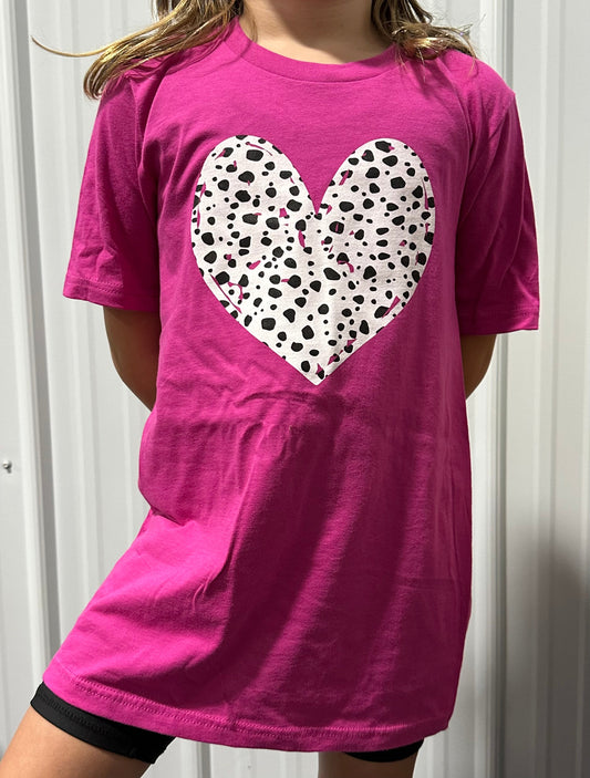 YOUTH- Bella + Canvas Fuchsia Dotted Heart Tee - RTS XL