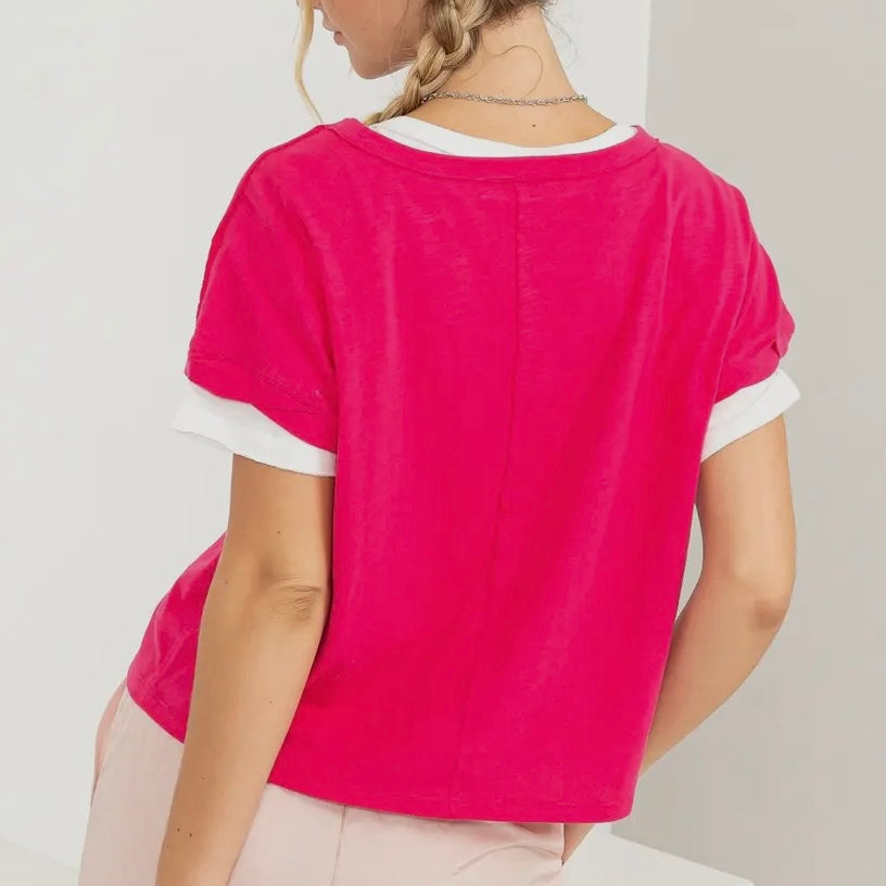 Raspberry Twist Sleeve Tee