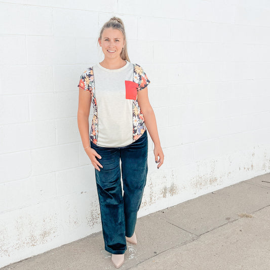 Floral Colorblock Pocket Tee