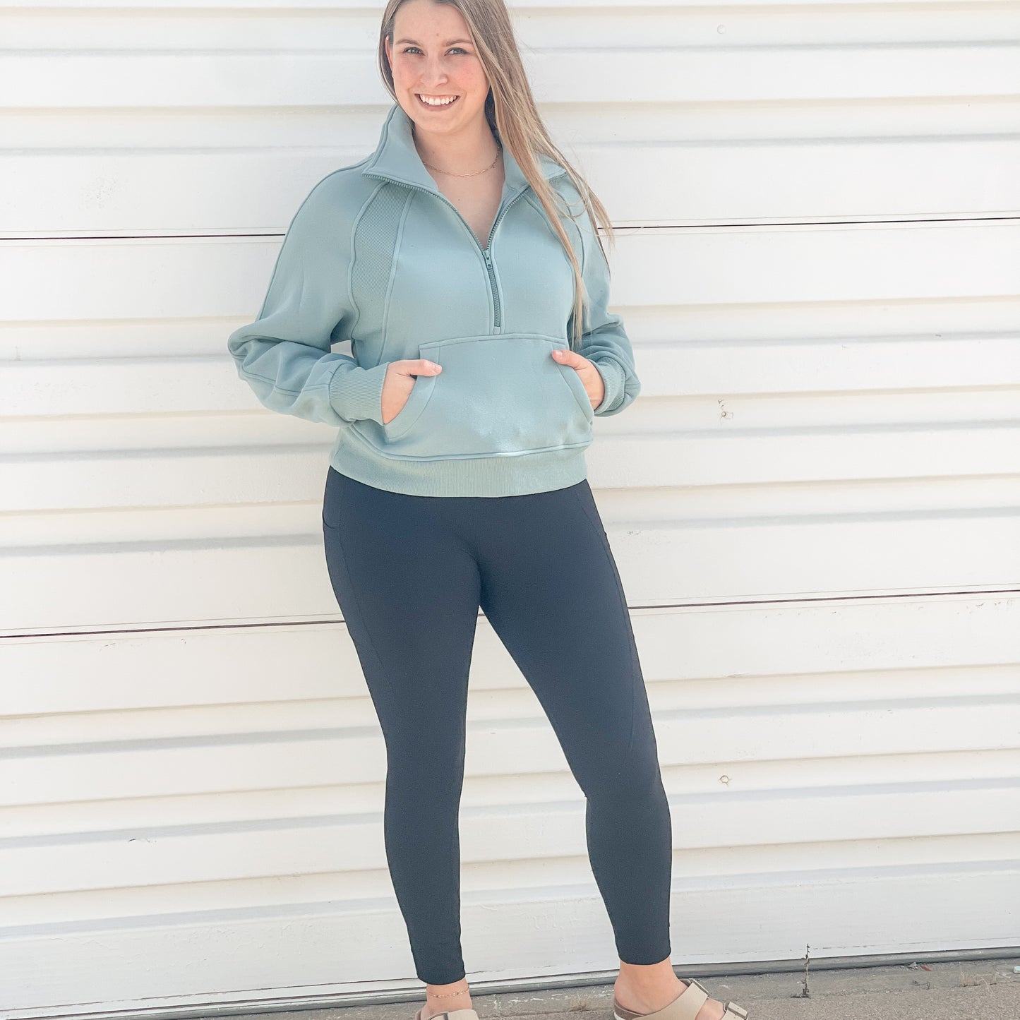 Pale Blue Dove Funnel Neck Half Zip