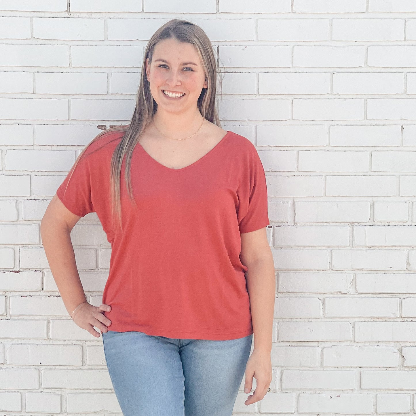 Brick V NECK DOLMAN SHORT SLEEVE TOP