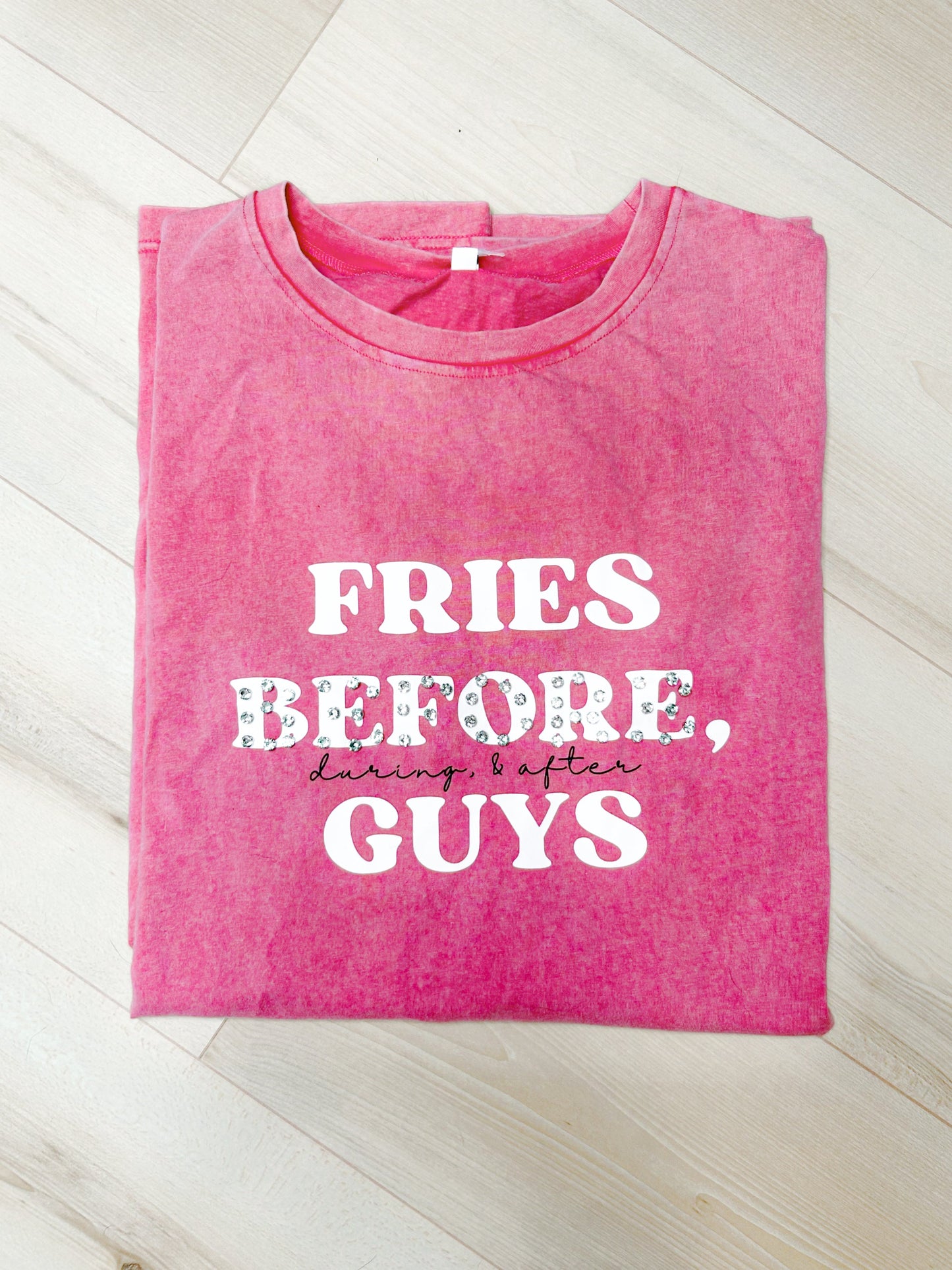 “Fries Before, During, & After Guys” Graphic & Studded Washed Tee