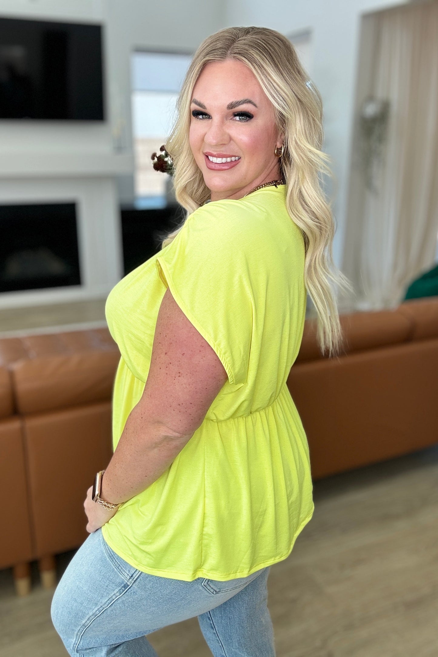 Rhea Peplum Top in Neon Yellow