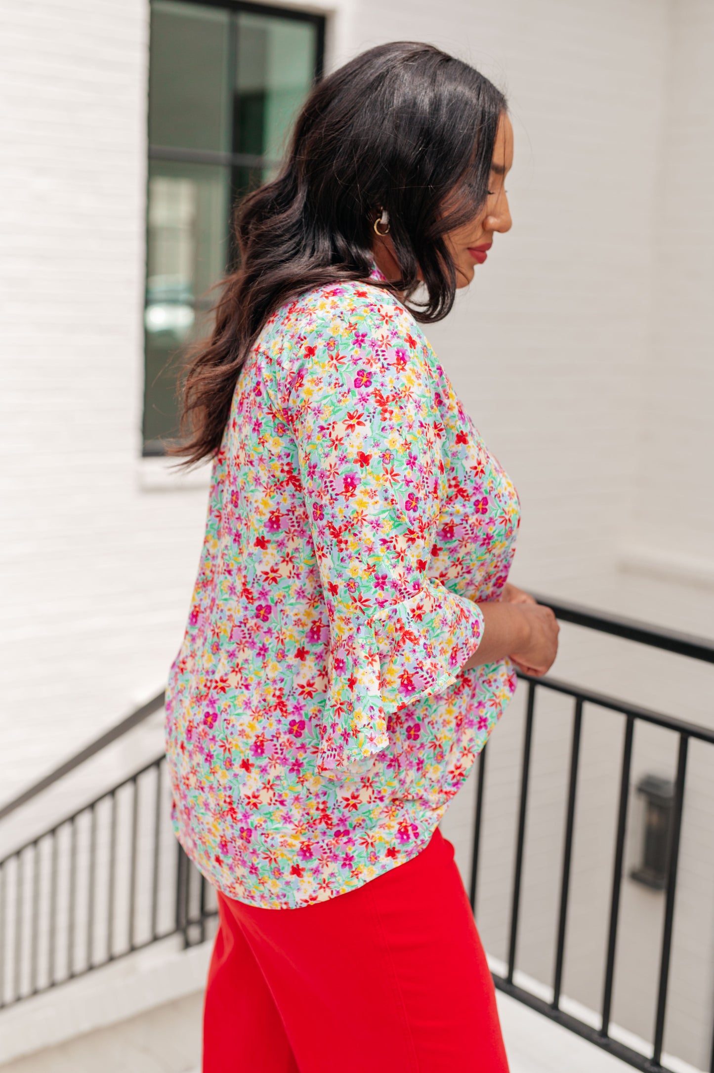 Lizzy Bell Sleeve Top in Lavender Multi Floral