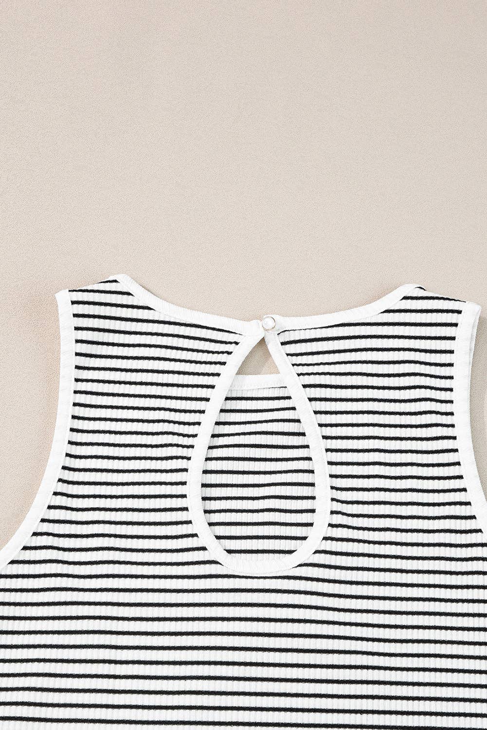 Striped Print Ribbed Knit Sleeveless Top- Black