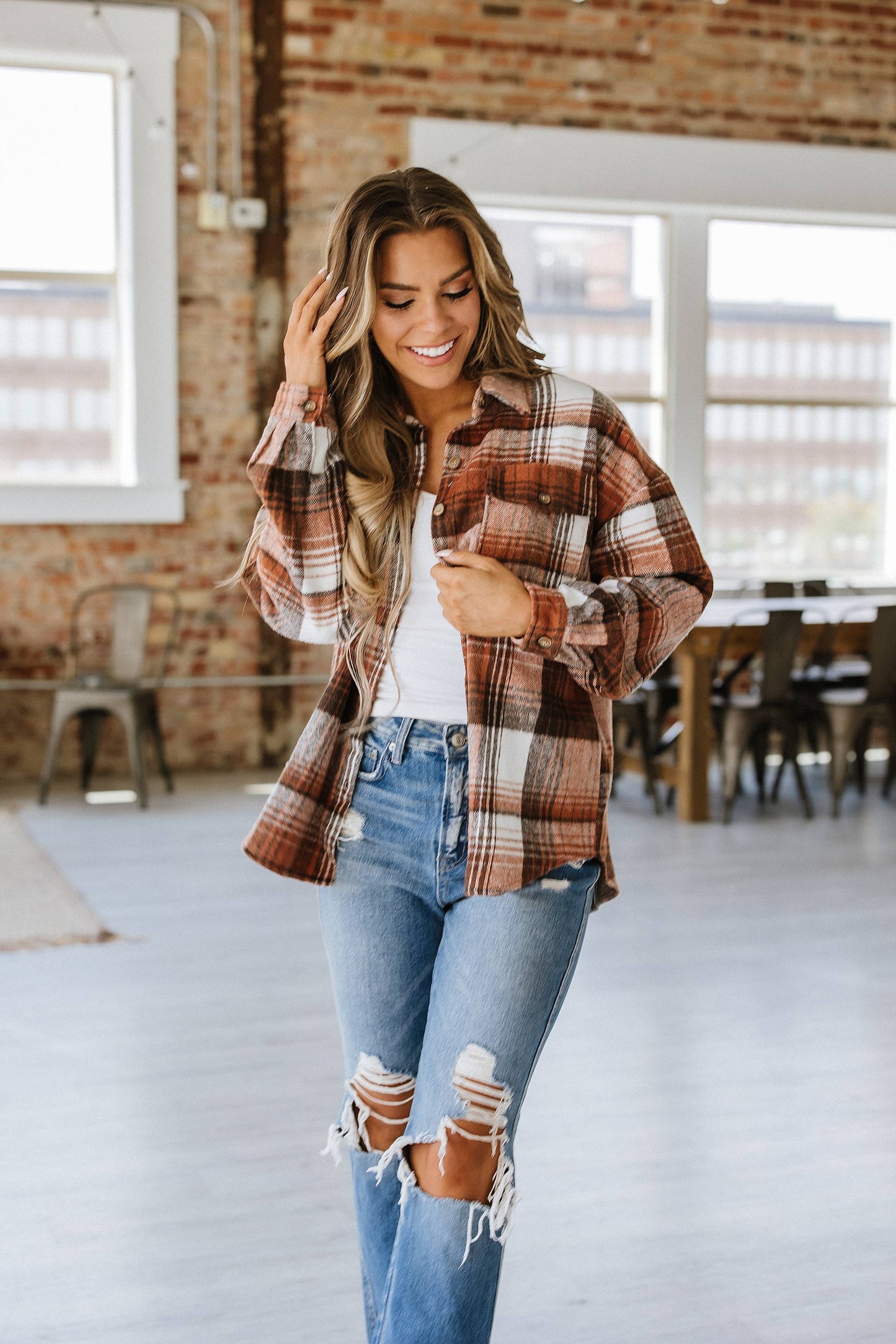 Kelsea Plaid Shacket | S-2XL: Gold Flame