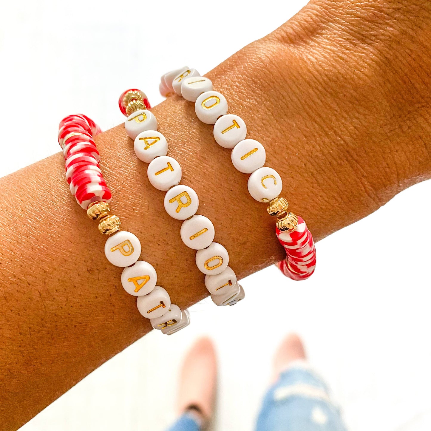 Patriotic Red and White Heishi Bracelet 4th of July