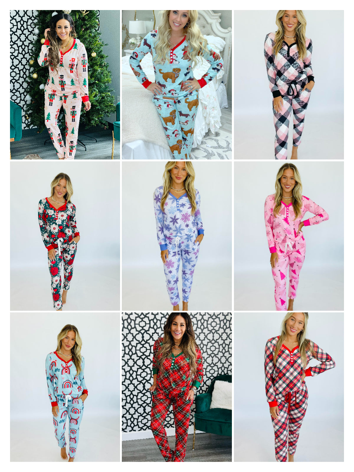 PREORDER: Long Sleeve Holiday Pajamas In Assorted Prints