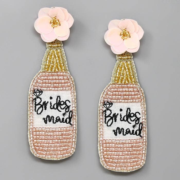Bridesmaid Champagne Seed Beaded Drop Earrings