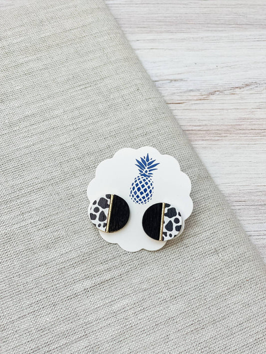 Two Tone Wood Stud Earrings