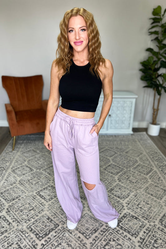 Weekend Hero Wide Leg Sweats in Dusty Lavender