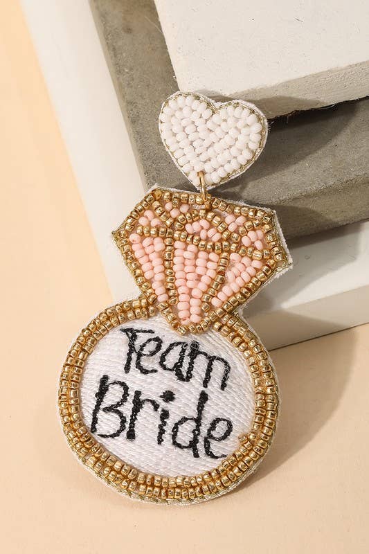 Team Bride Ring Handmade Seed Beaded Drop Earrings