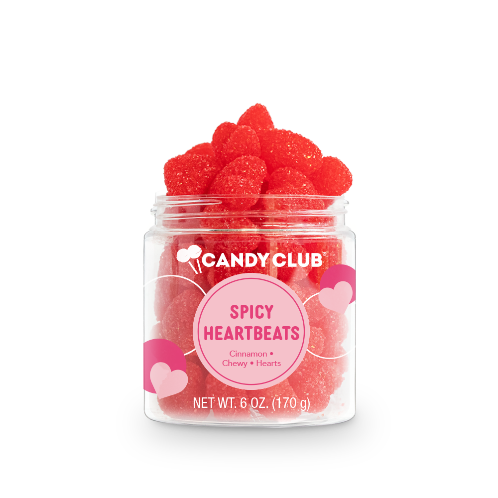 Sweet and spicy jelly cinnamon hearts hugged with crunchy red sugar crystals.