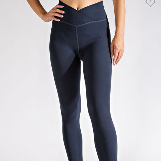 V Waist Leggings- navy