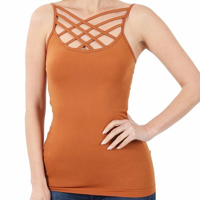 SEAMLESS TRIPLE CRISS-CROSS FRONT CAMI for women plus size stretch crop top undershirt layers
