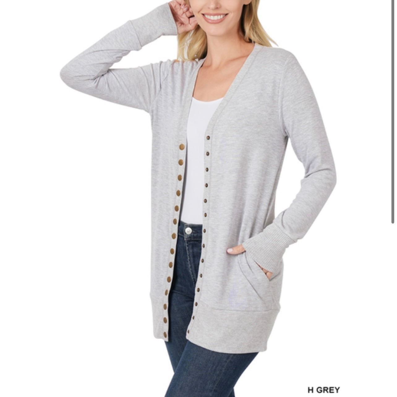 Midi Snap Cardigan for Women plus size sweatshirt long sleeve cardi