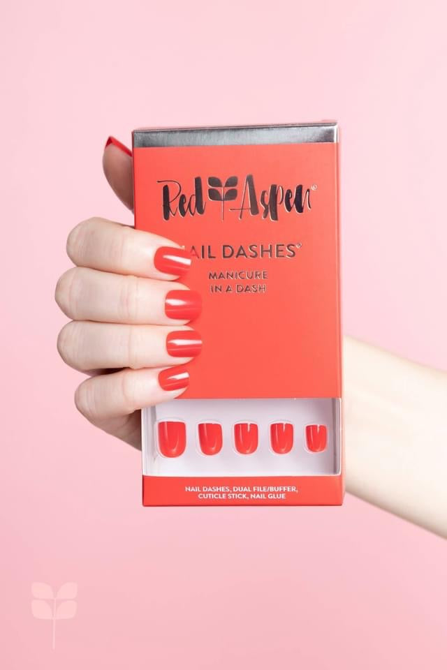 Red Aspen Petite Nail Dashes Manicure DIY Nail Art red coral shiny nails\